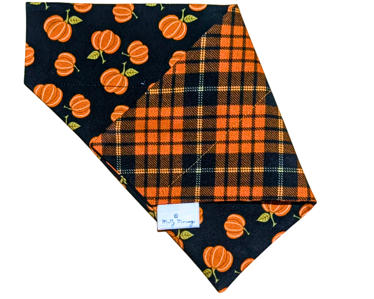 Black Pumpkin Plaid Reversible Pet Bandana