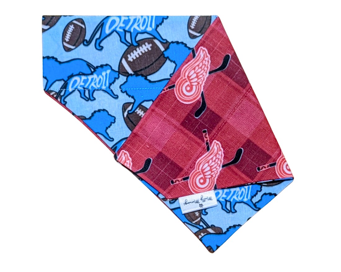 Lions of Detroit &amp; Red Wings Plaid Reversible Pet Bandana - Mutty Mornings