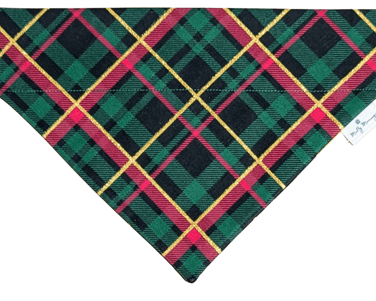 Mistletoe &amp; Gold Plaid Pet Bandana - Mutty Mornings