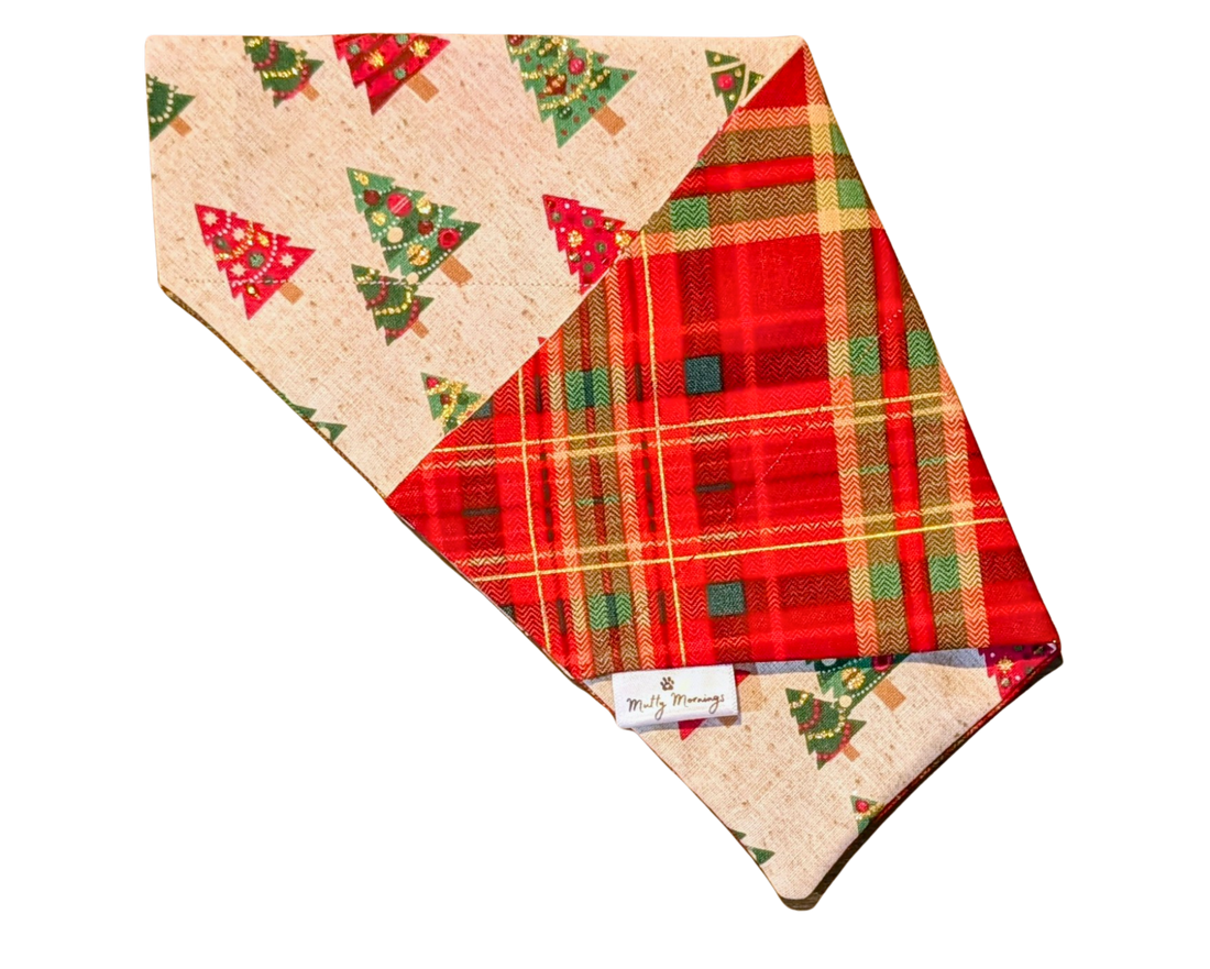 Twinkle Trees Plaid Reversible Pet Bandana - Mutty Mornings