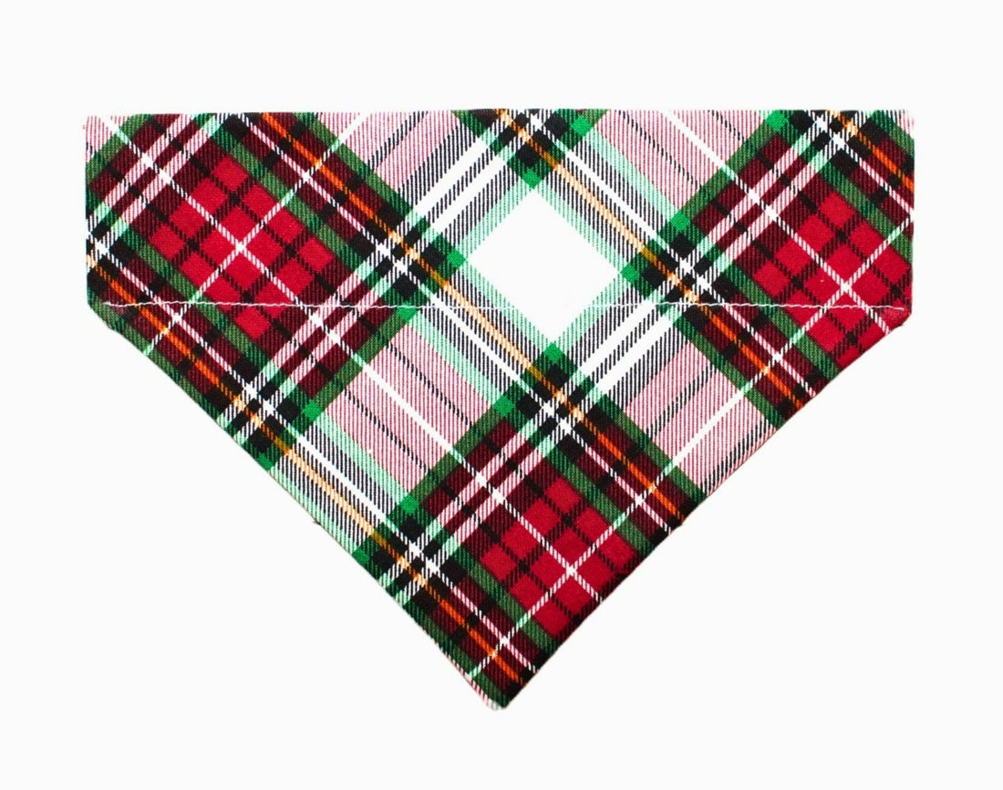 White Red Green Christmas Plaid Pet Bandana - Mutty Mornings